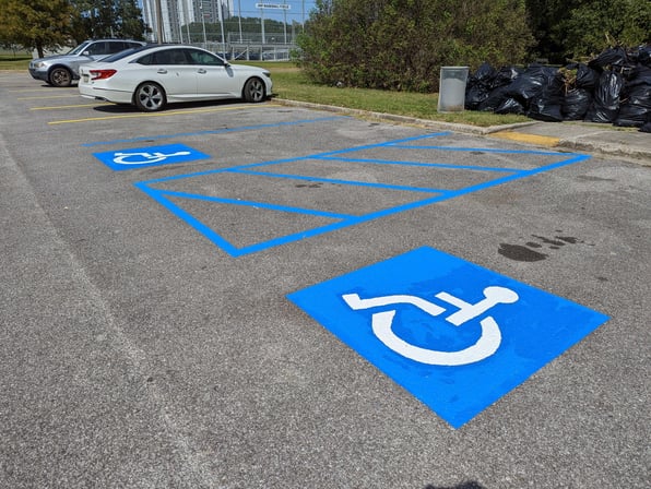 Freshly painted handicap parking spaces at Joe W. Brown Memorial Park.